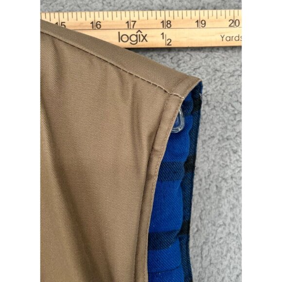 VTG Branded Lion Men's Brown Vest Pockets Insulated Blue Plaid Liners Size L - Picture 4 of 15